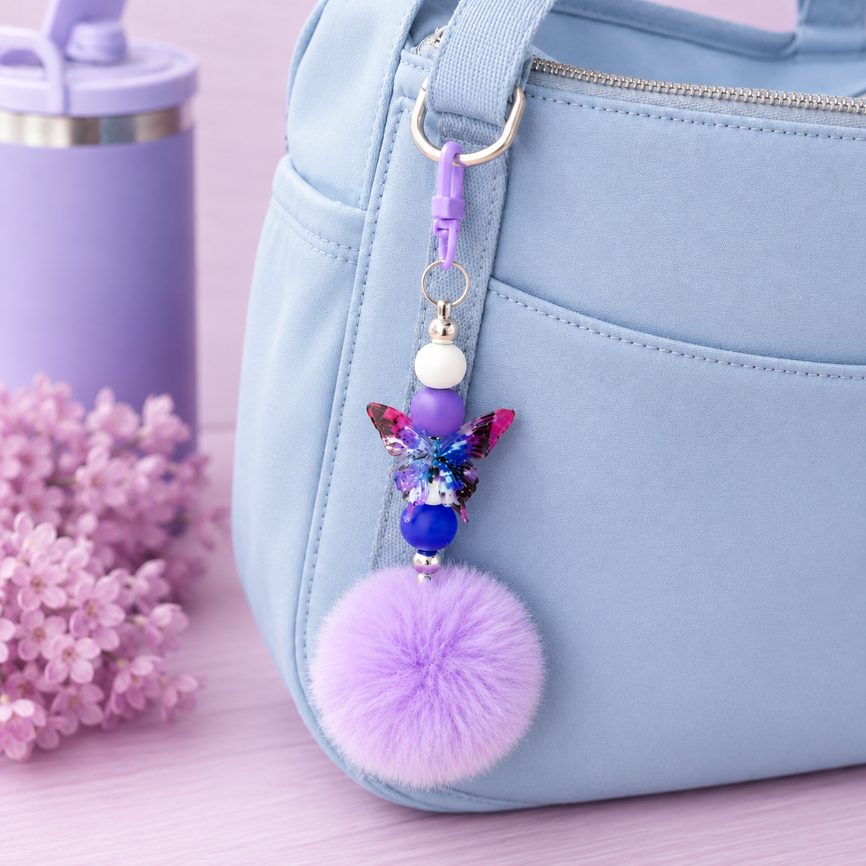 Beaded Pom Pom Keychains/Bag Charms