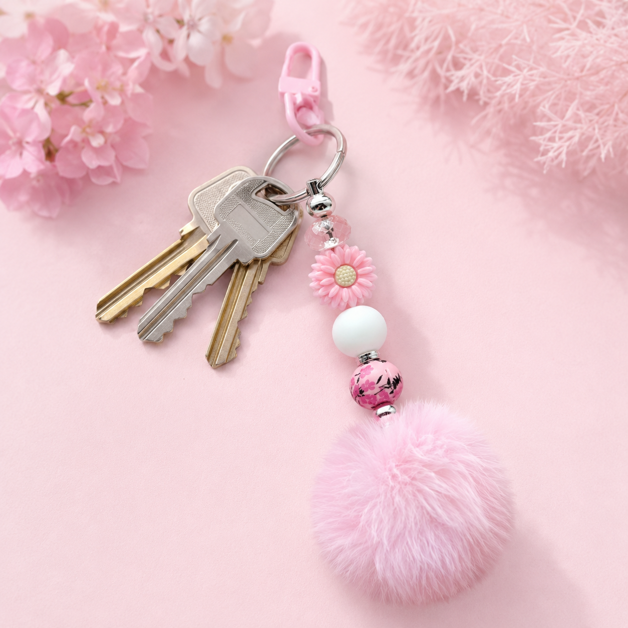 Beaded Pom Pom Keychains/Bag Charms