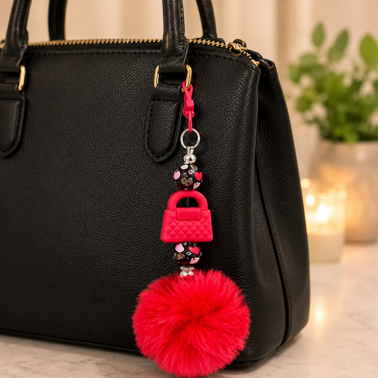Beaded Pom Pom Keychains/Bag Charms